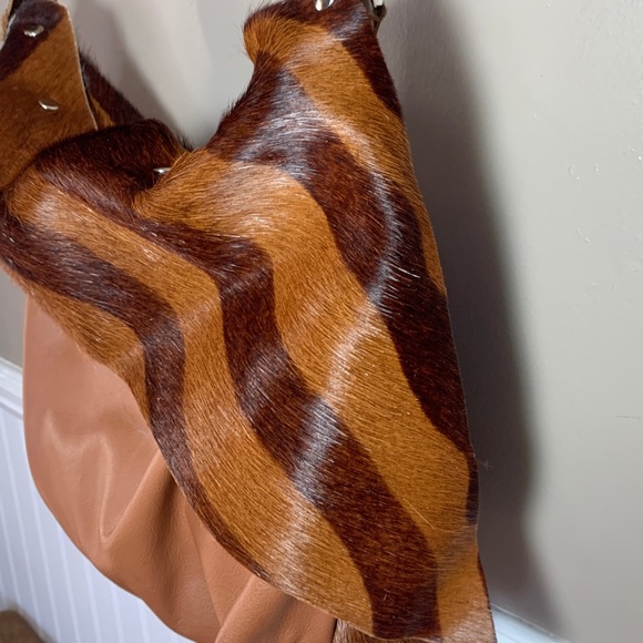 B.A.G. Leather Fur Handbag Satchel - Picture 5 of 8